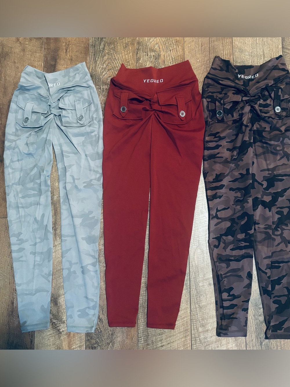 YEOREO CoreFlex Womens Leggings with Pockets V Cross Waist (3 pairs) XS
